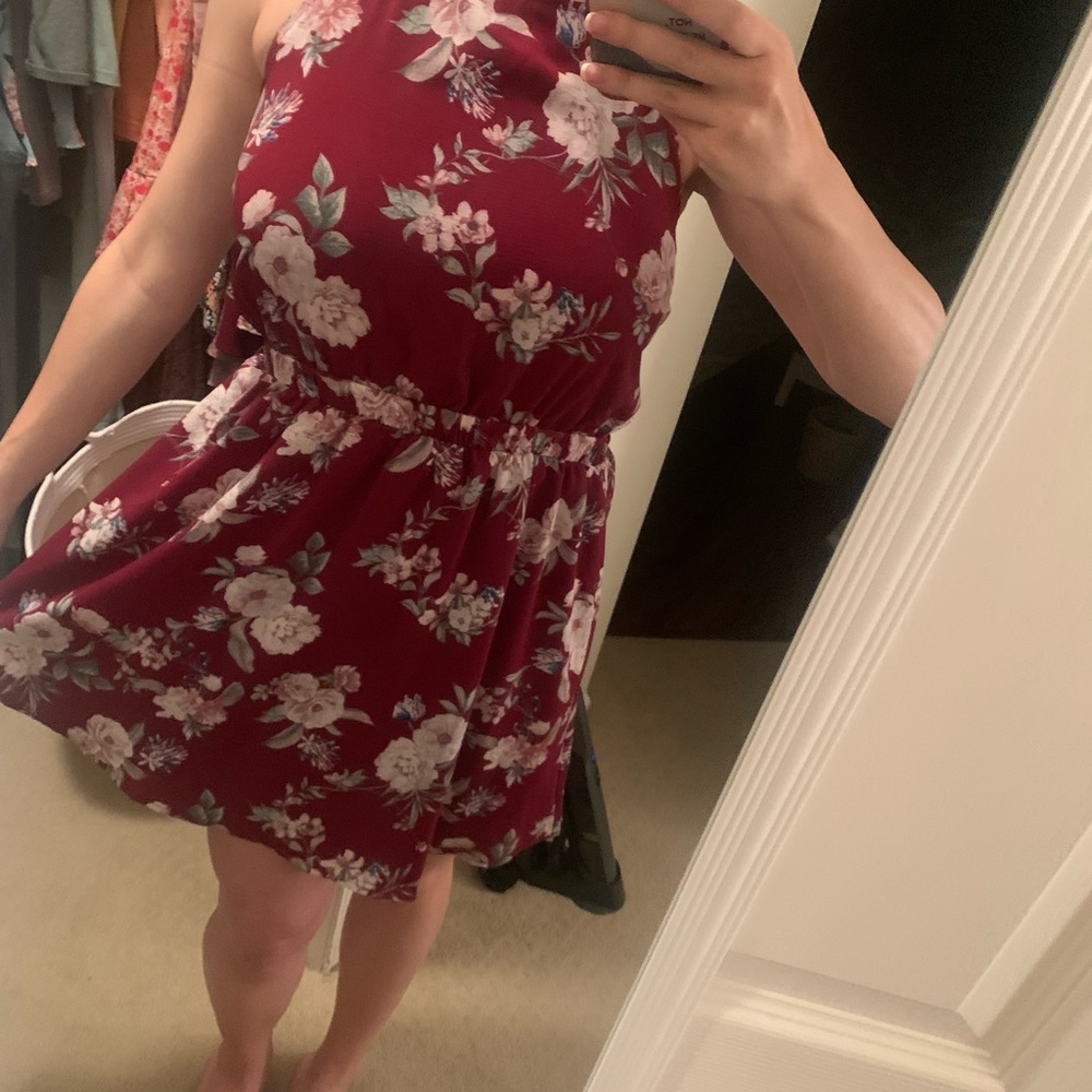 NWT Red Floral Halter Dress